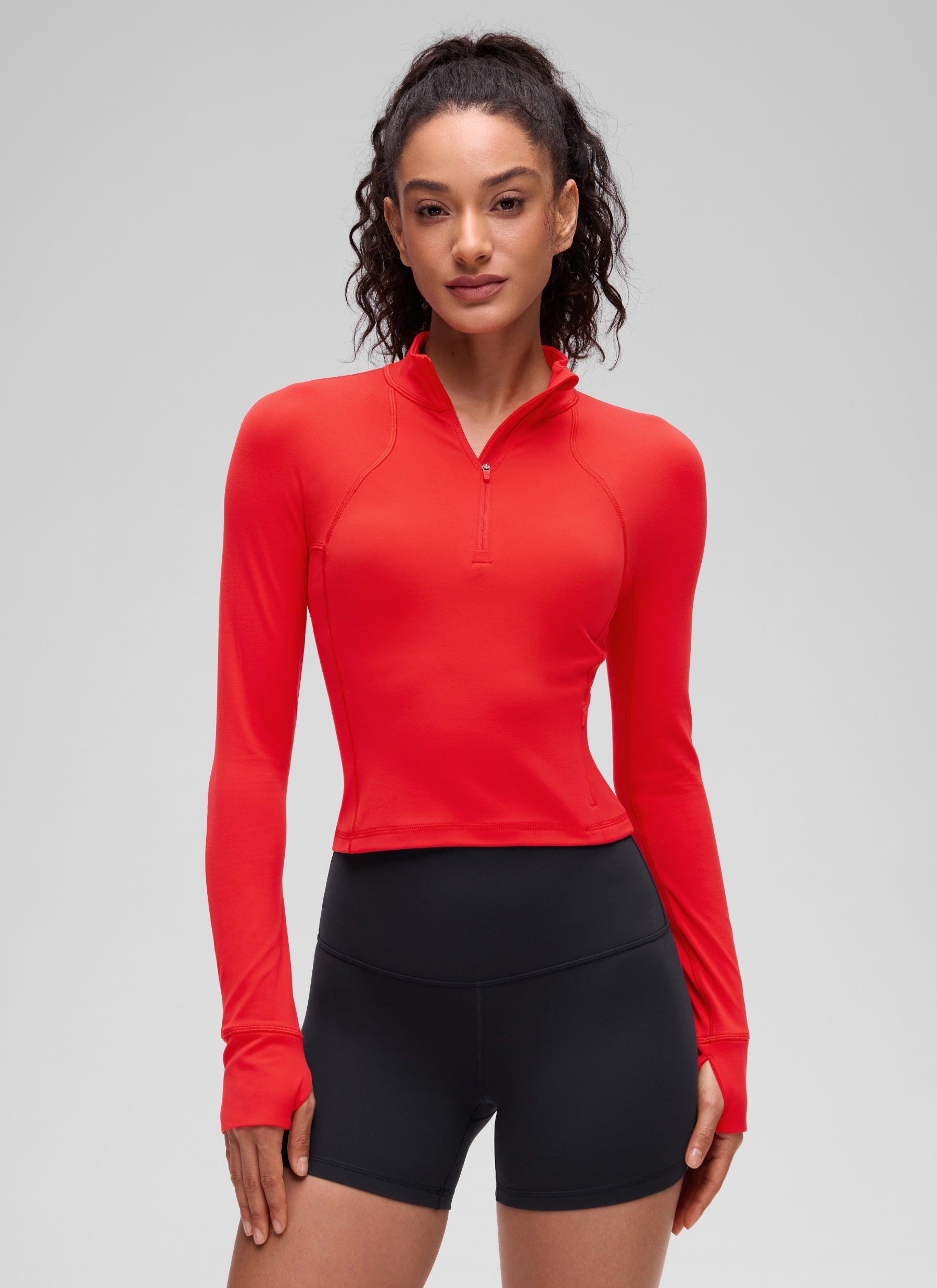 CRZ YOGA Women's Yoga Slim Fit Tops Butterluxe Half-Zip Long Sleeve Deep Red
