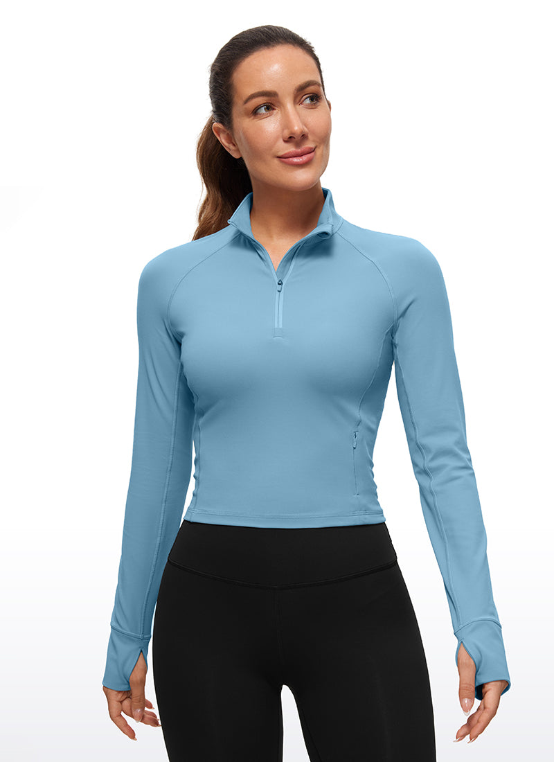CRZ YOGA Women's Yoga Slim Fit Tops Butterluxe Half-Zip Long Sleeve Pure Blue