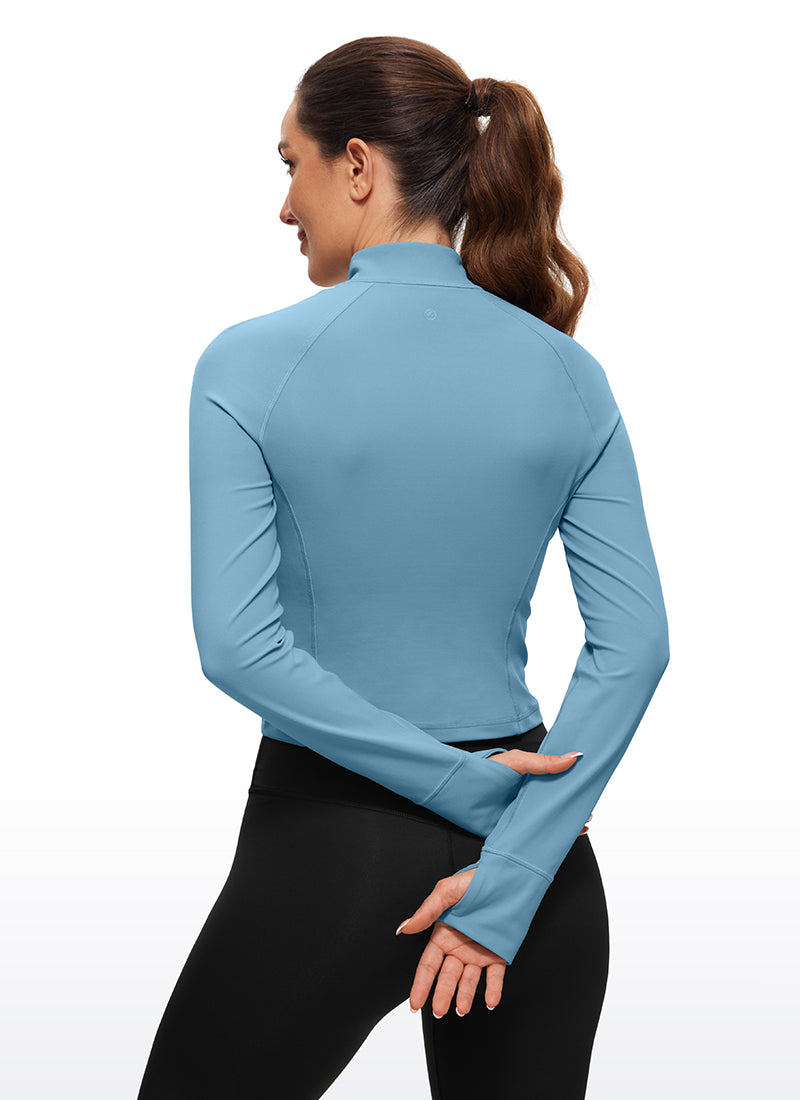 CRZ YOGA Women's Yoga Slim Fit Tops Butterluxe Half-Zip Long Sleeve Pure Blue