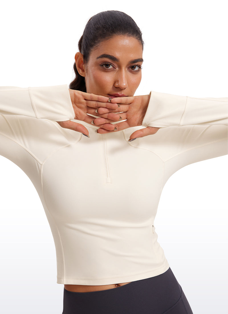 CRZ YOGA Women's Yoga Slim Fit Tops Butterluxe Half-Zip Long Sleeve White Apricot