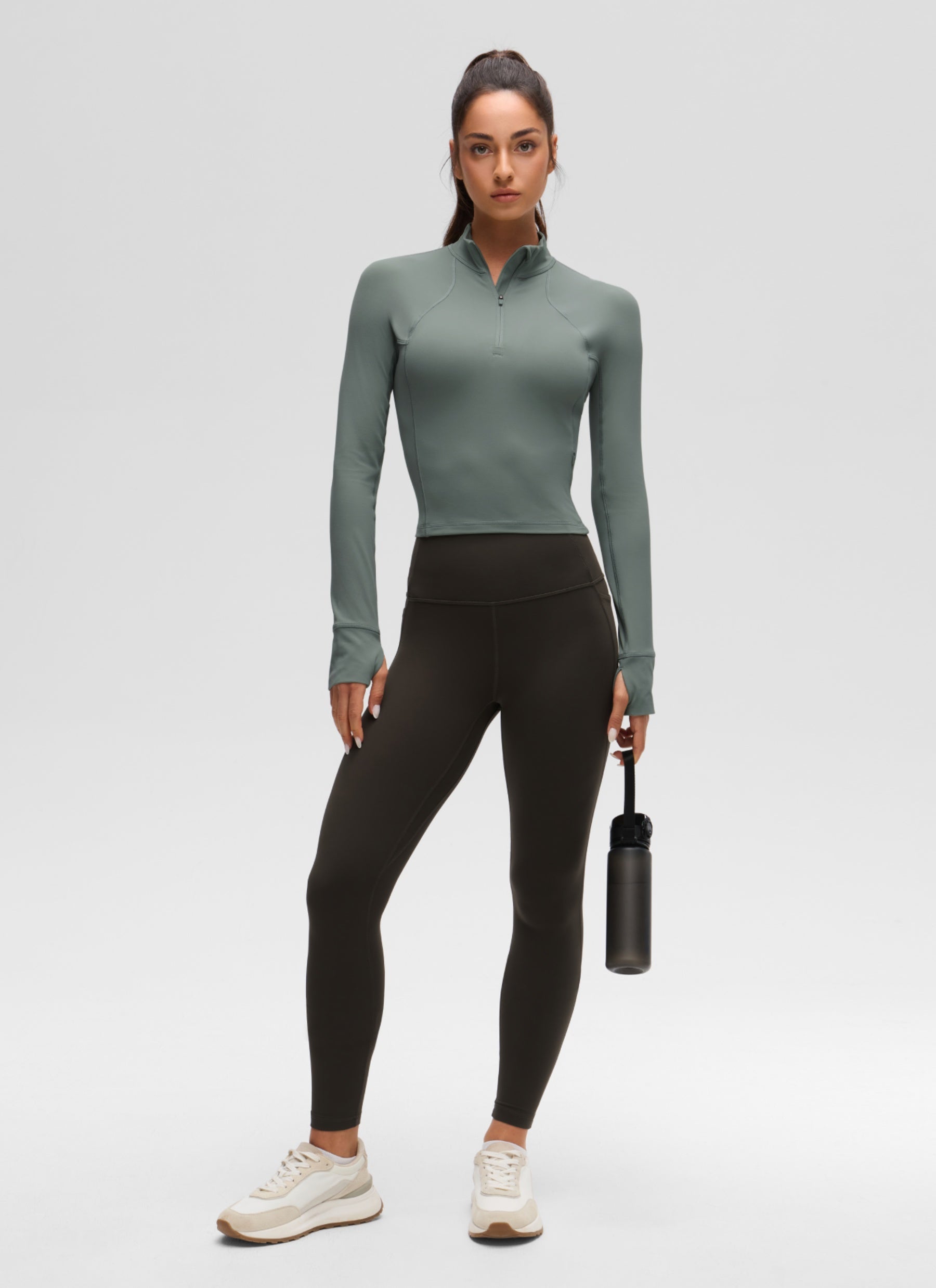 CRZ YOGA Women's Yoga Slim Fit Tops Butterluxe Half-Zip Long Sleeve Grey Sage