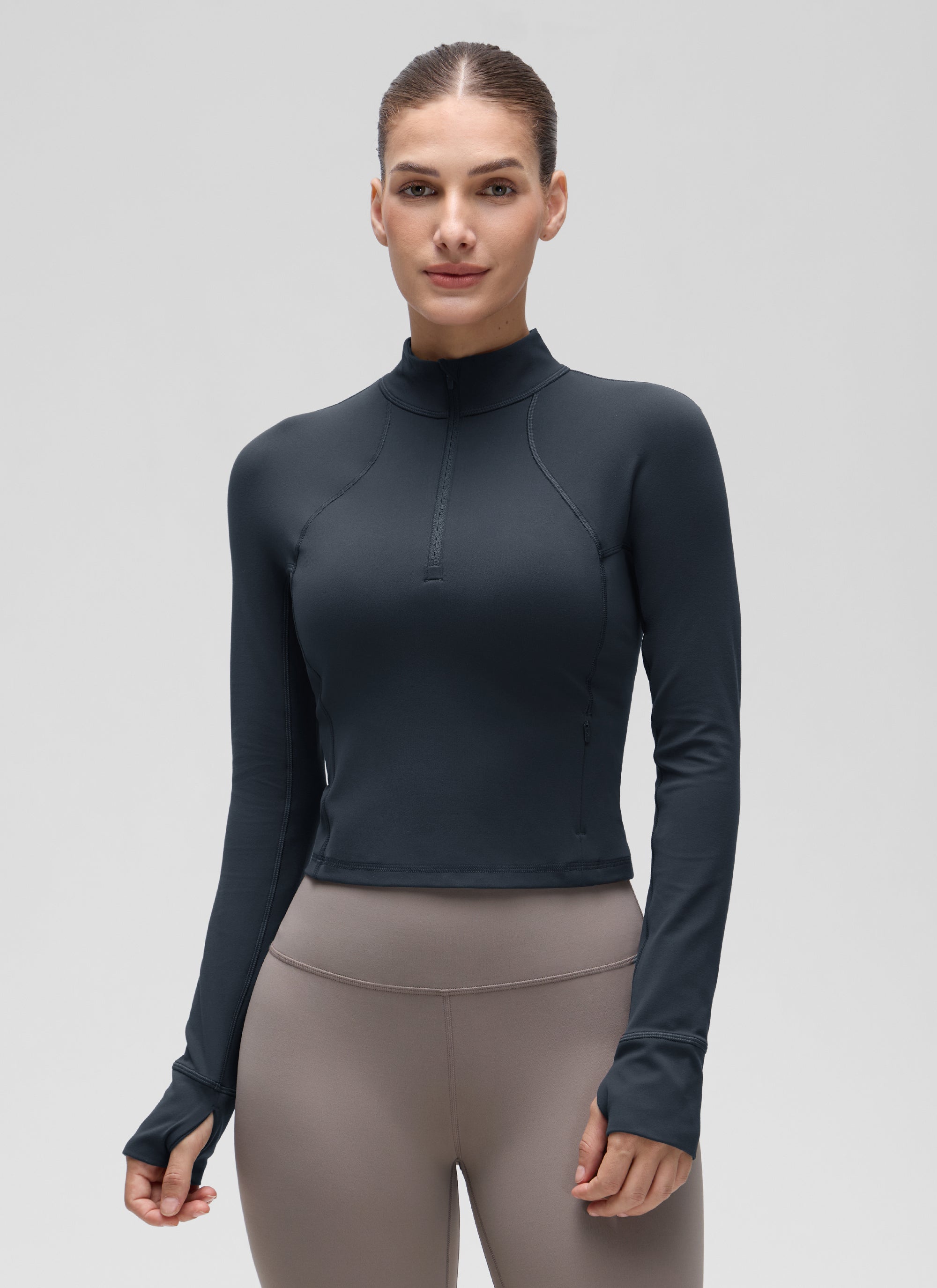 CRZ YOGA Women's Yoga Slim Fit Tops Butterluxe Half-Zip Long Sleeve True Navy