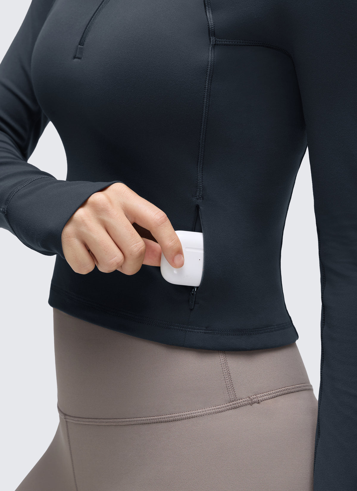 CRZ YOGA Women's Yoga Slim Fit Tops Butterluxe Half-Zip Long Sleeve True Navy @model_info:Jaynne
