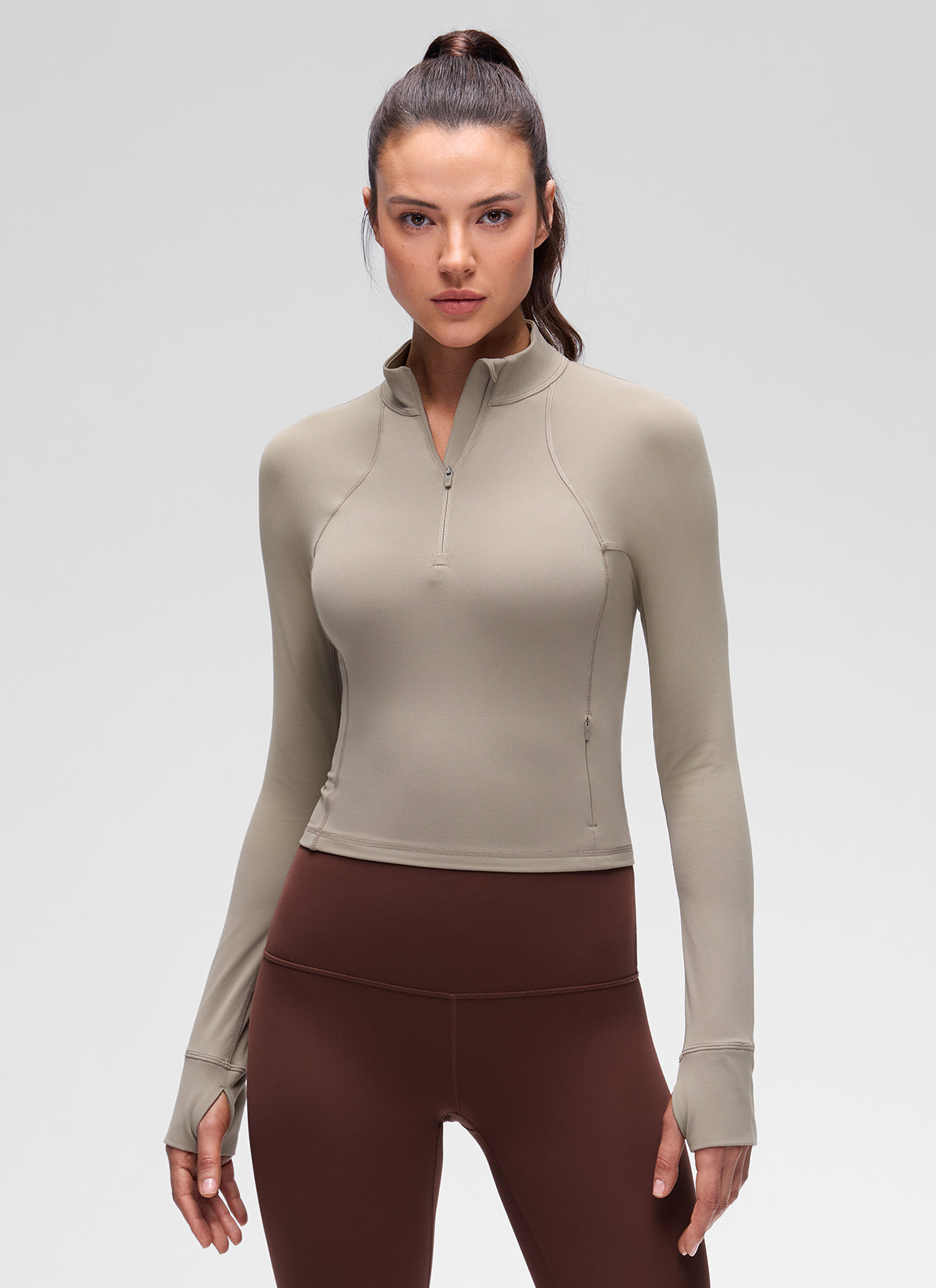 CRZ YOGA Women's Yoga Slim Fit Tops Butterluxe Half-Zip Long Sleeve Warm Ash Grey