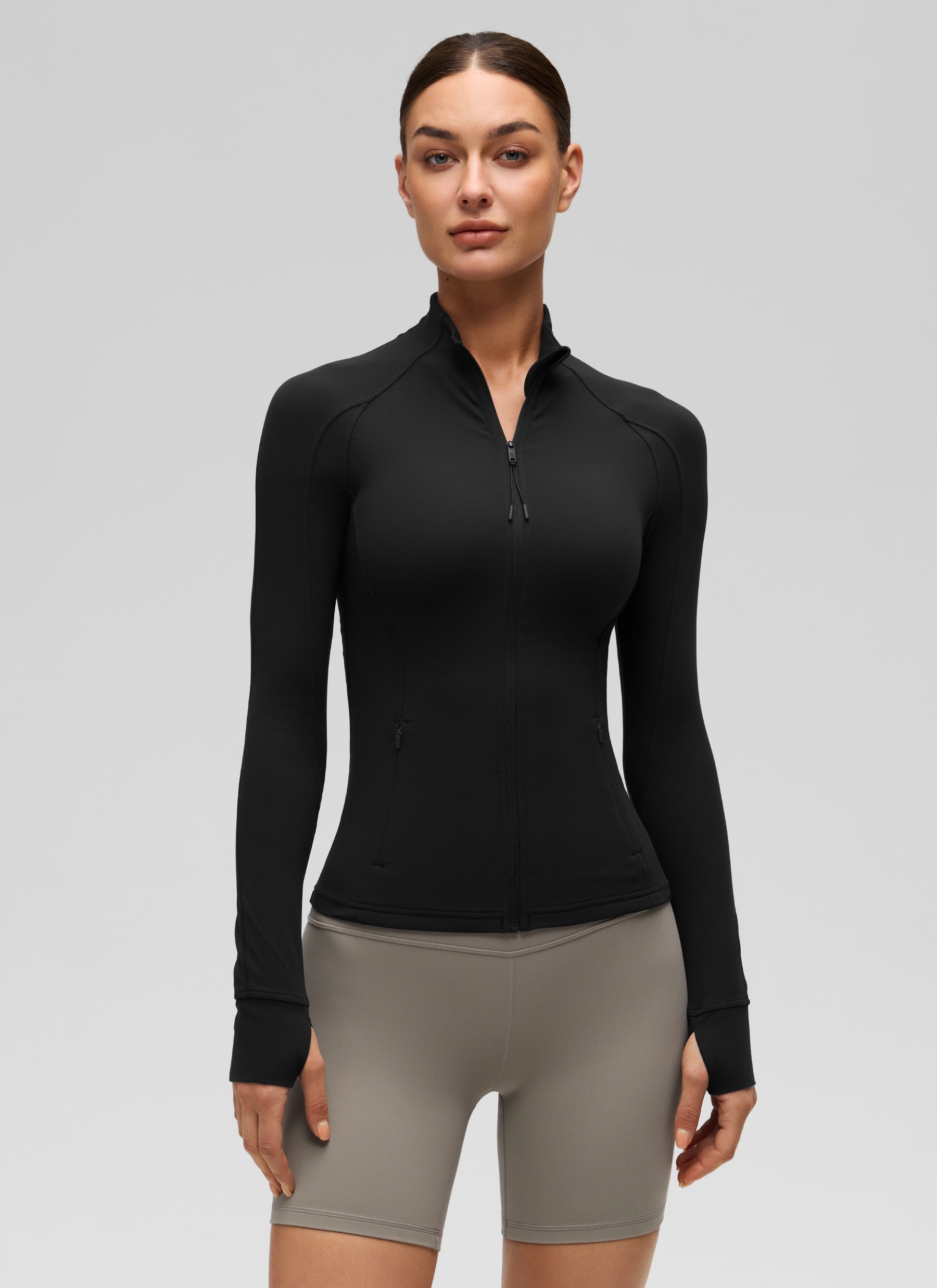 CRZ YOGA Women's Yoga Slim Fit Tops Butterluxe Full Zip Long Sleeves Black