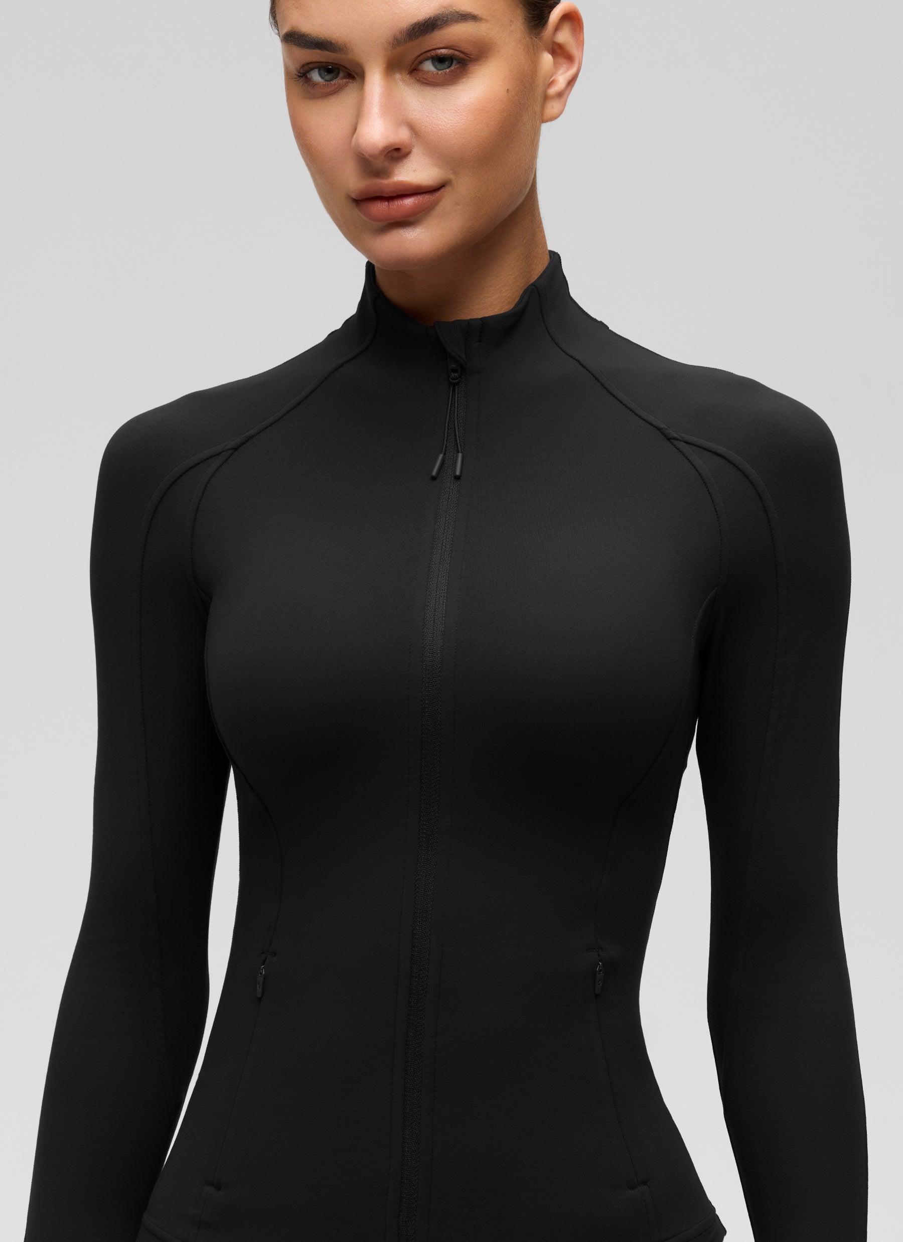 CRZ YOGA Women's Yoga Slim Fit Tops Butterluxe Full Zip Long Sleeves Black