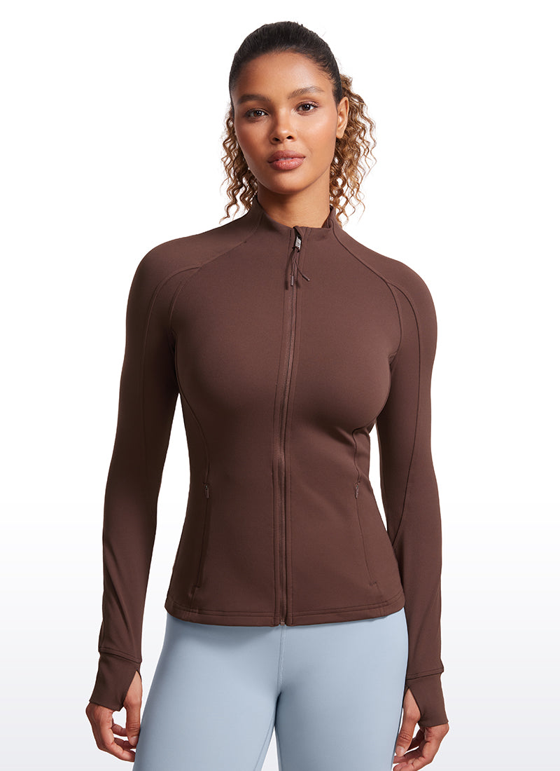 CRZ YOGA Women's Yoga Slim Fit Tops Butterluxe Full Zip Long Sleeves Taupe