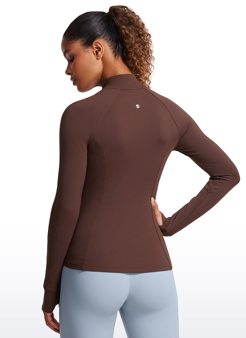 CRZ YOGA Women's Yoga Slim Fit Tops Butterluxe Full Zip Long Sleeves Taupe