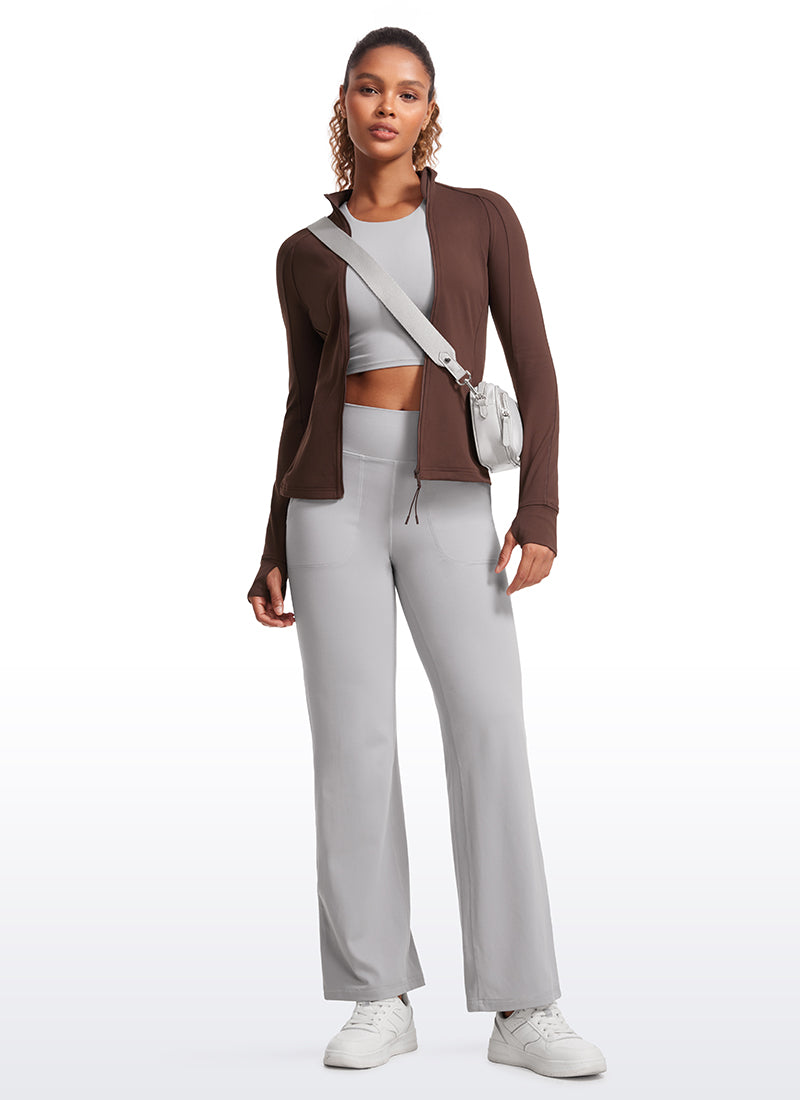 CRZ YOGA Women's Yoga Slim Fit Tops Butterluxe Full Zip Long Sleeves Taupe