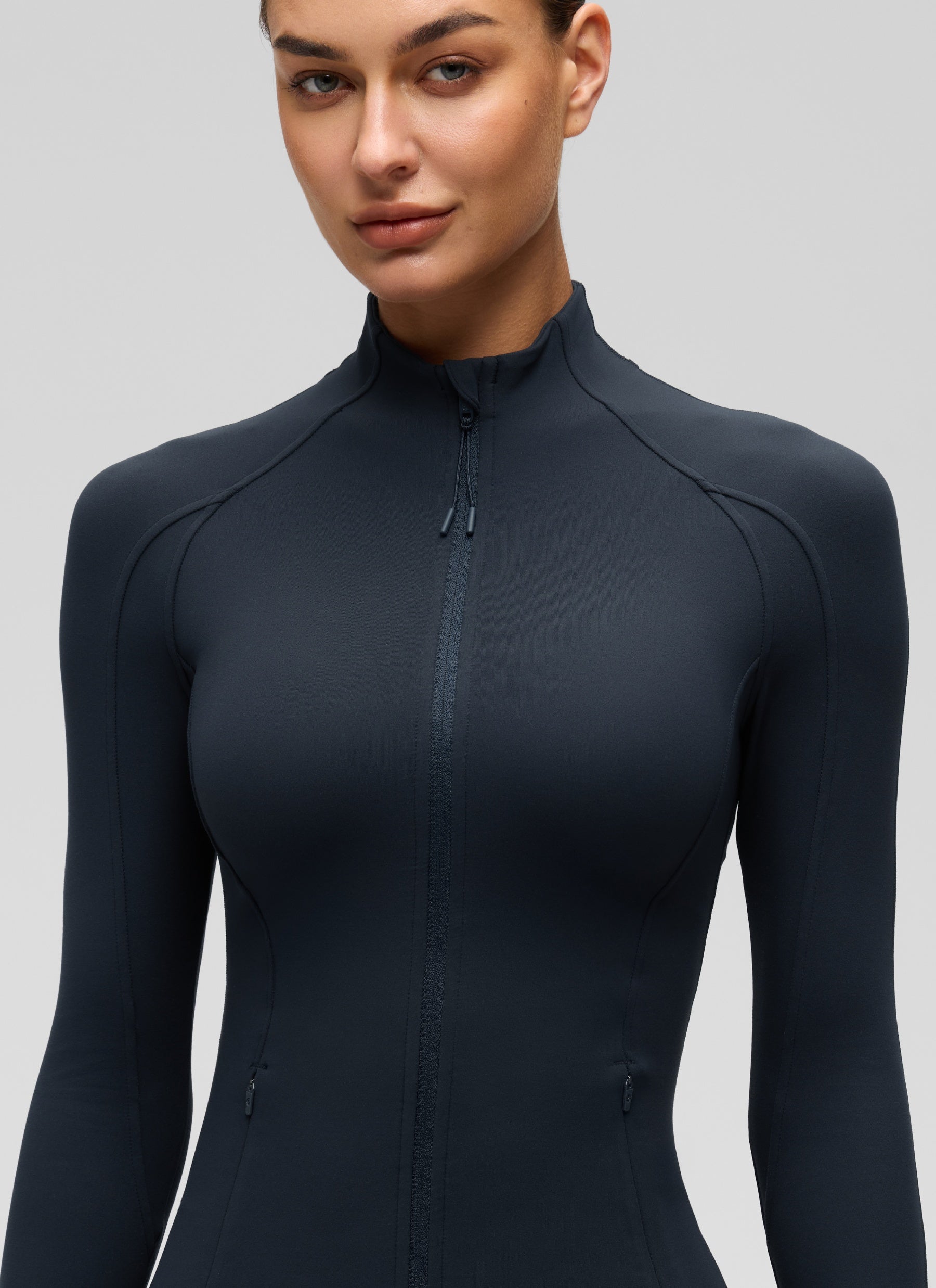 CRZ YOGA Women's Yoga Slim Fit Tops Butterluxe Full Zip Long Sleeves True Navy