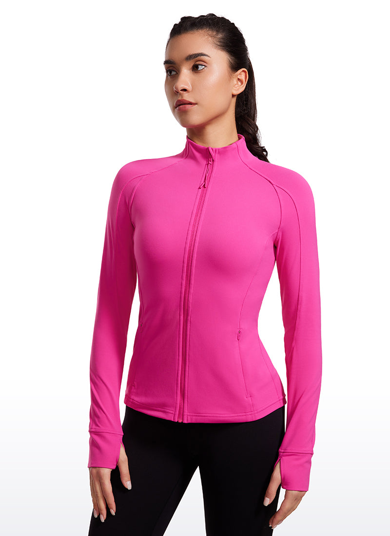CRZ YOGA Women's Yoga Slim Fit Tops Butterluxe Full Zip Long Sleeves Hibiscus Purple