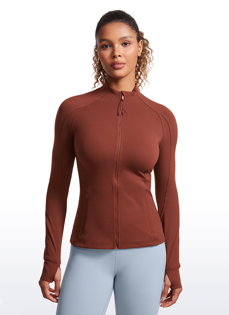 CRZ YOGA Women's Yoga Slim Fit Tops Butterluxe Full Zip Long Sleeves Jujube Brown
