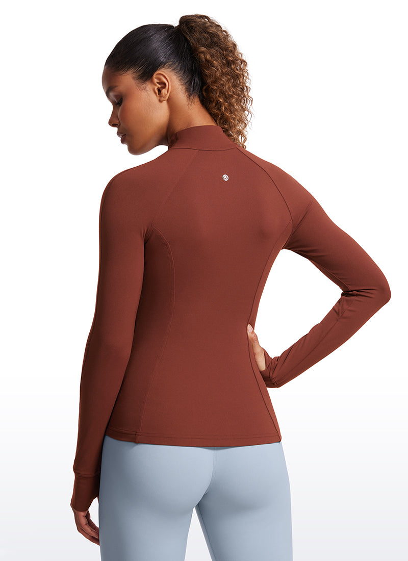 CRZ YOGA Women's Yoga Slim Fit Tops Butterluxe Full Zip Long Sleeves Jujube Brown