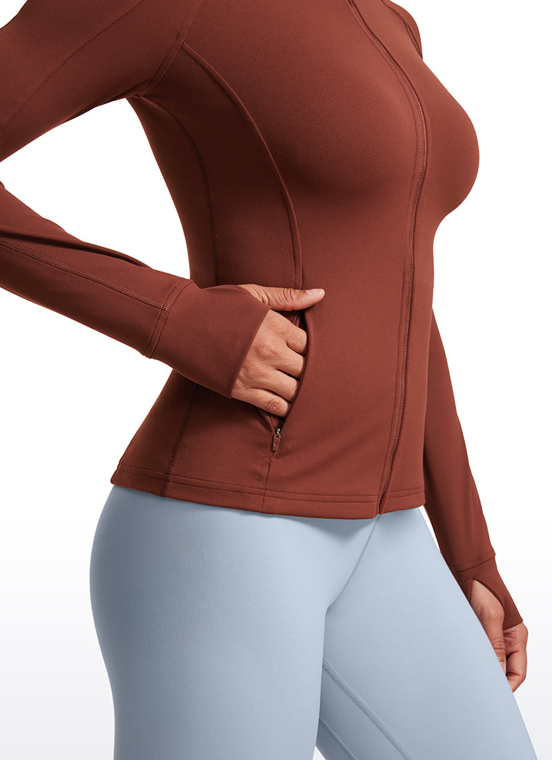 CRZ YOGA Women's Yoga Slim Fit Tops Butterluxe Full Zip Long Sleeves Jujube Brown