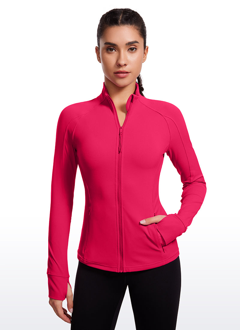 CRZ YOGA Women's Yoga Slim Fit Tops Butterluxe Full Zip Long Sleeves Viva Magenta