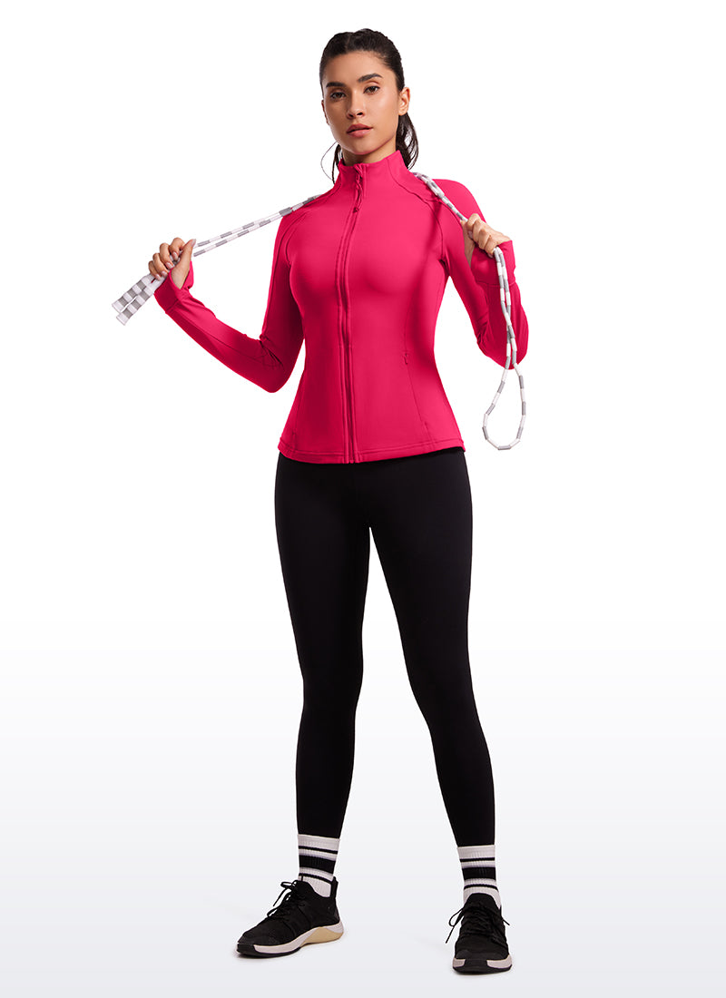 CRZ YOGA Women's Yoga Slim Fit Tops Butterluxe Full Zip Long Sleeves Viva Magenta