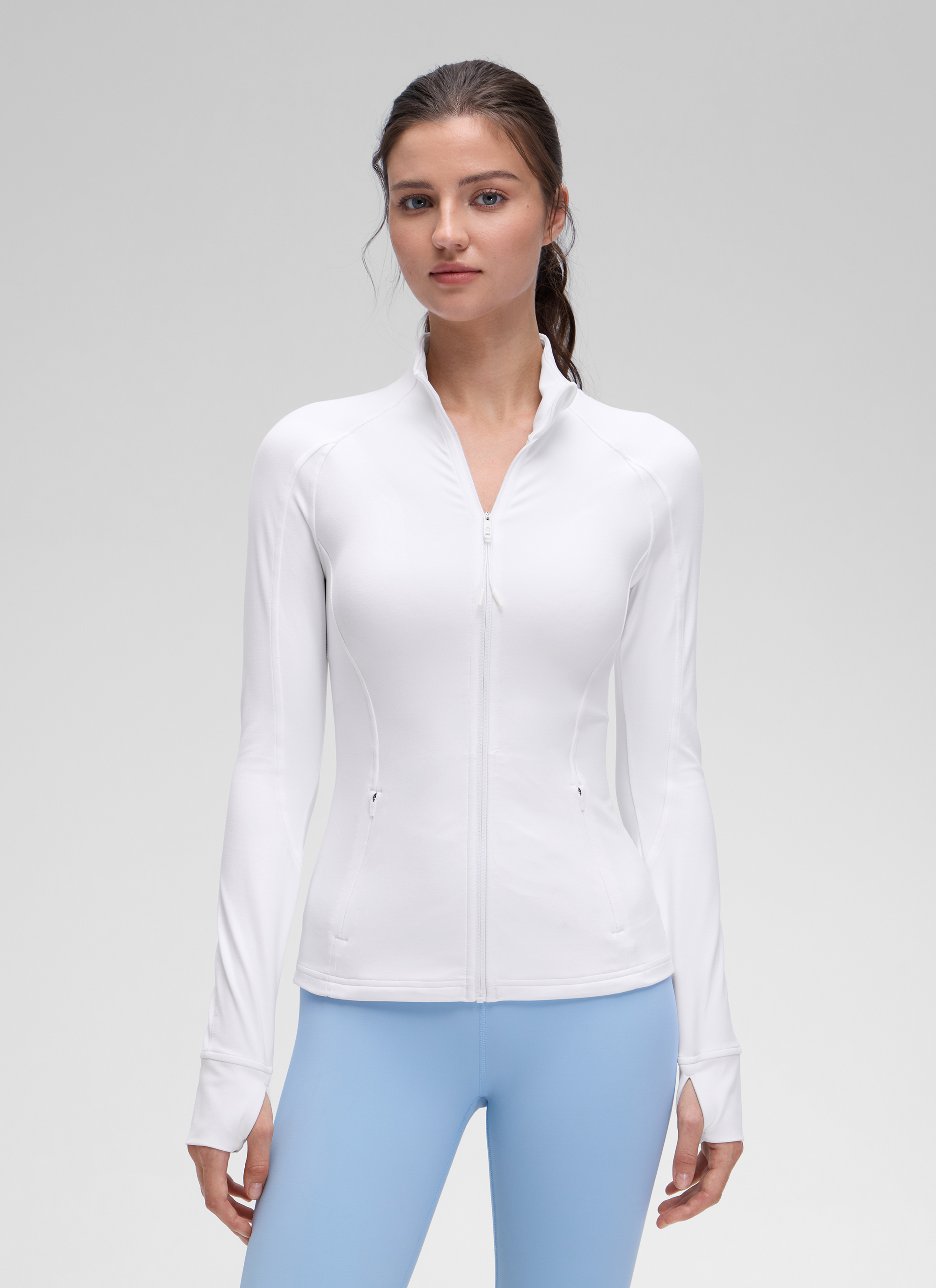 CRZ YOGA Women's Yoga Slim Fit Tops Butterluxe Full Zip Long Sleeves White