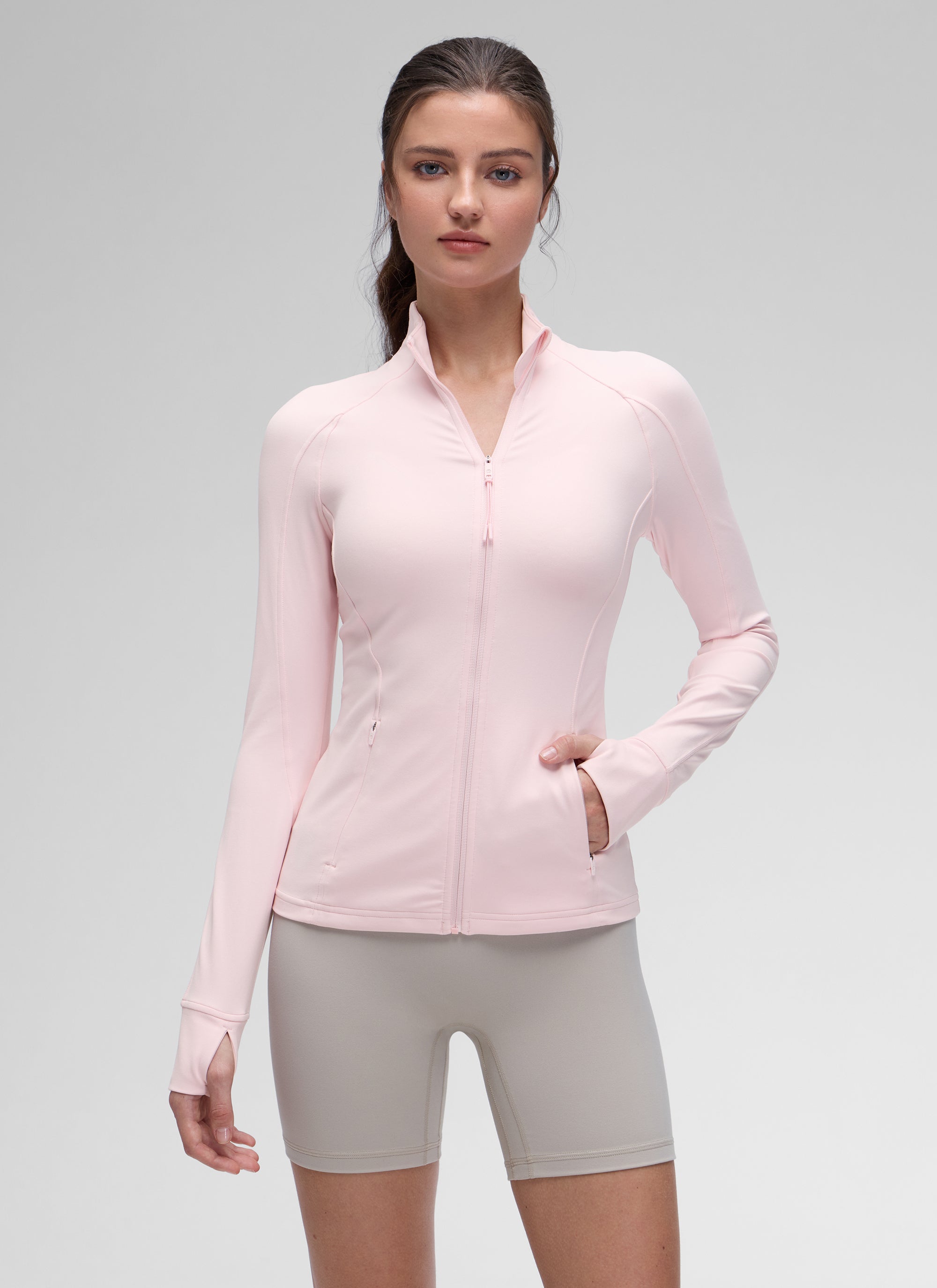 CRZ YOGA Women's Yoga Slim Fit Tops Butterluxe Full Zip Long Sleeves Strawberry Pink @model_info:kerr