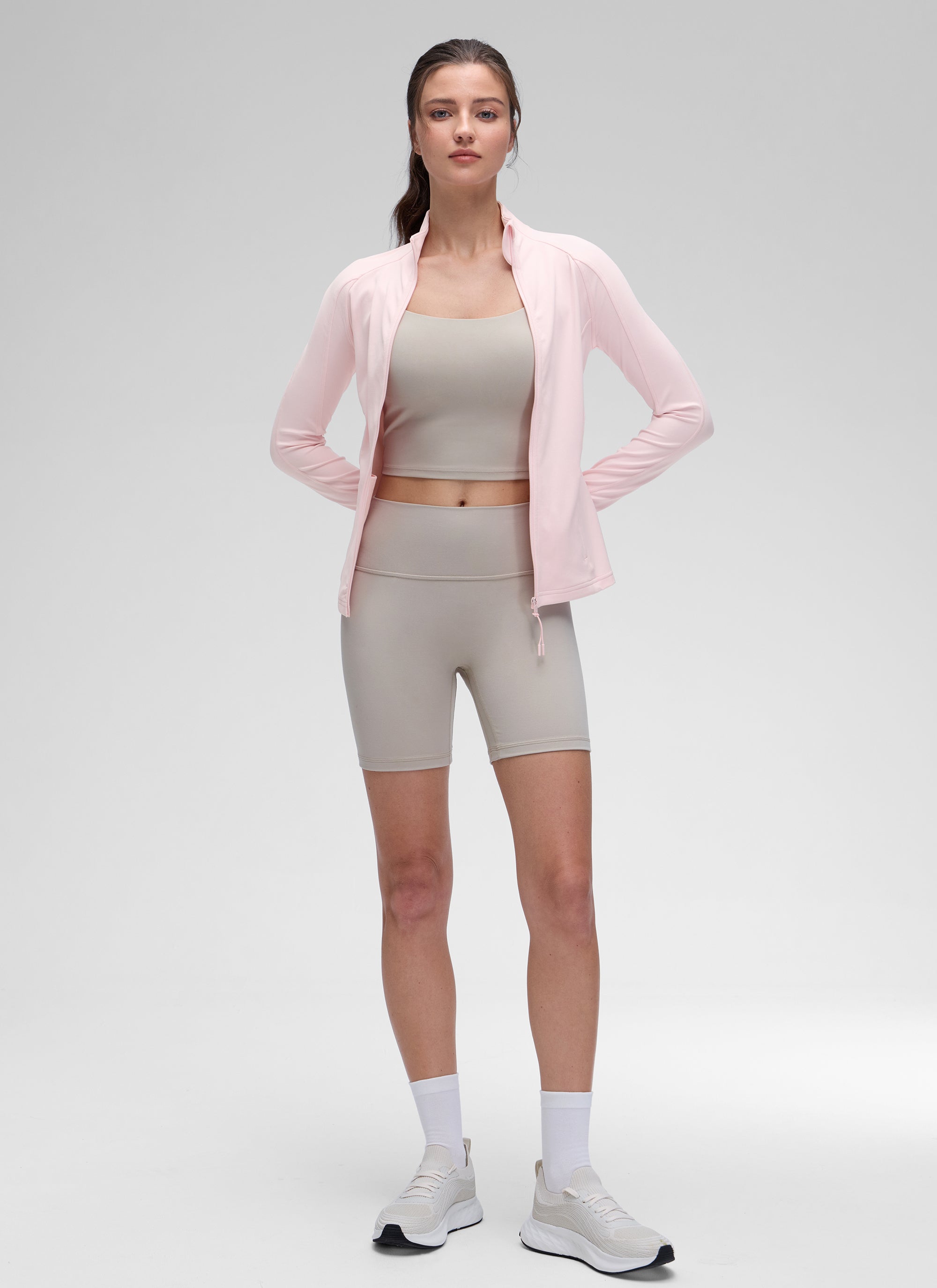 CRZ YOGA Women's Yoga Slim Fit Tops Butterluxe Full Zip Long Sleeves Strawberry Pink