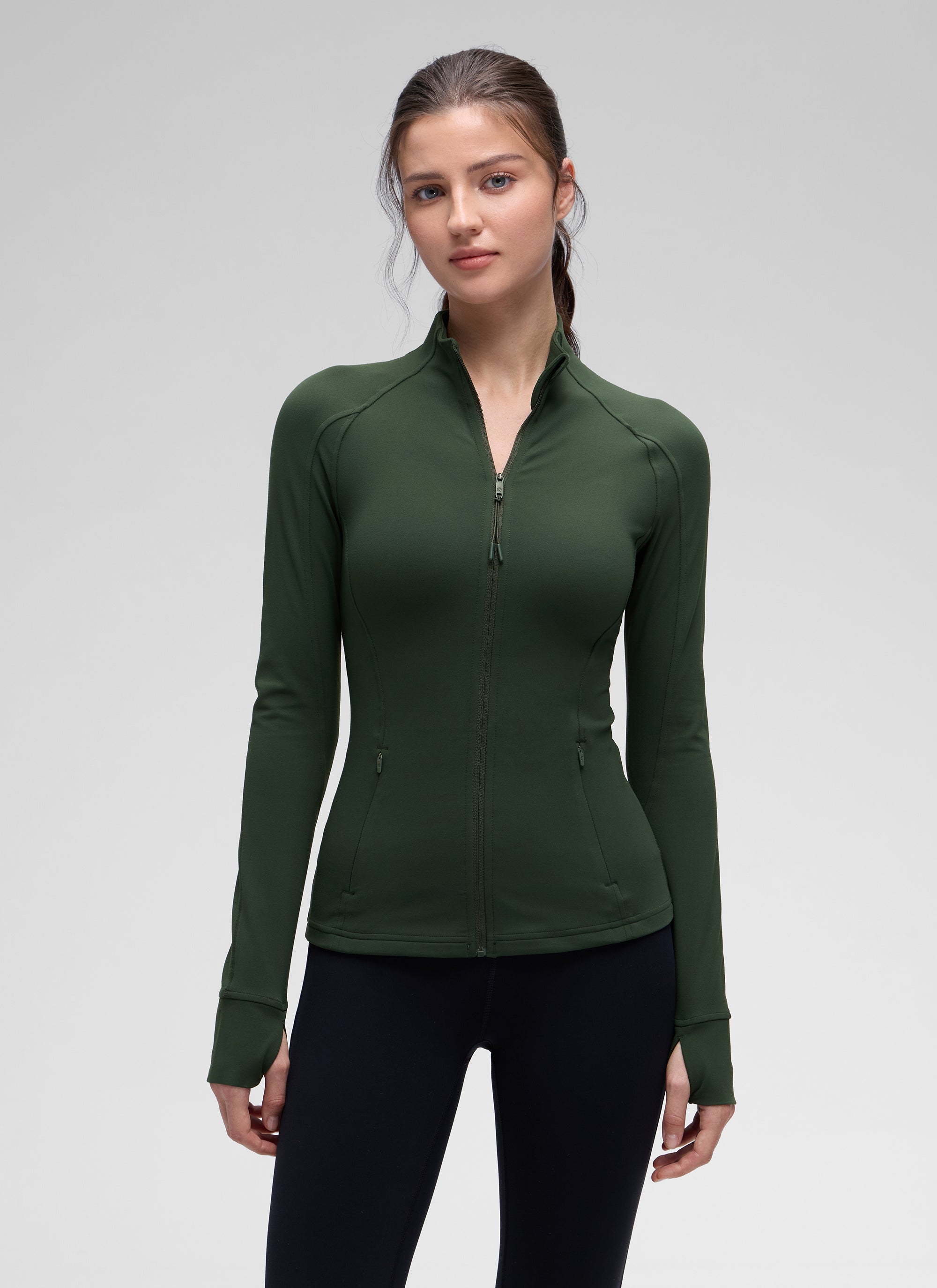 CRZ YOGA Women's Yoga Slim Fit Tops Butterluxe Full Zip Long Sleeves Legend Green