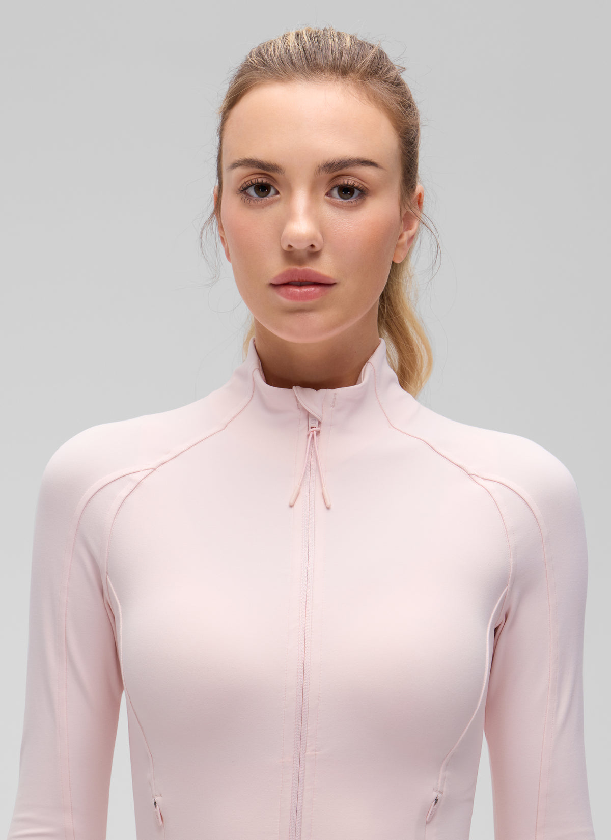 CRZ YOGA Women's Butterluxe Cropped Pocket Outerwear Full Zip Jackets Strawberry Pink @model_info:Anna