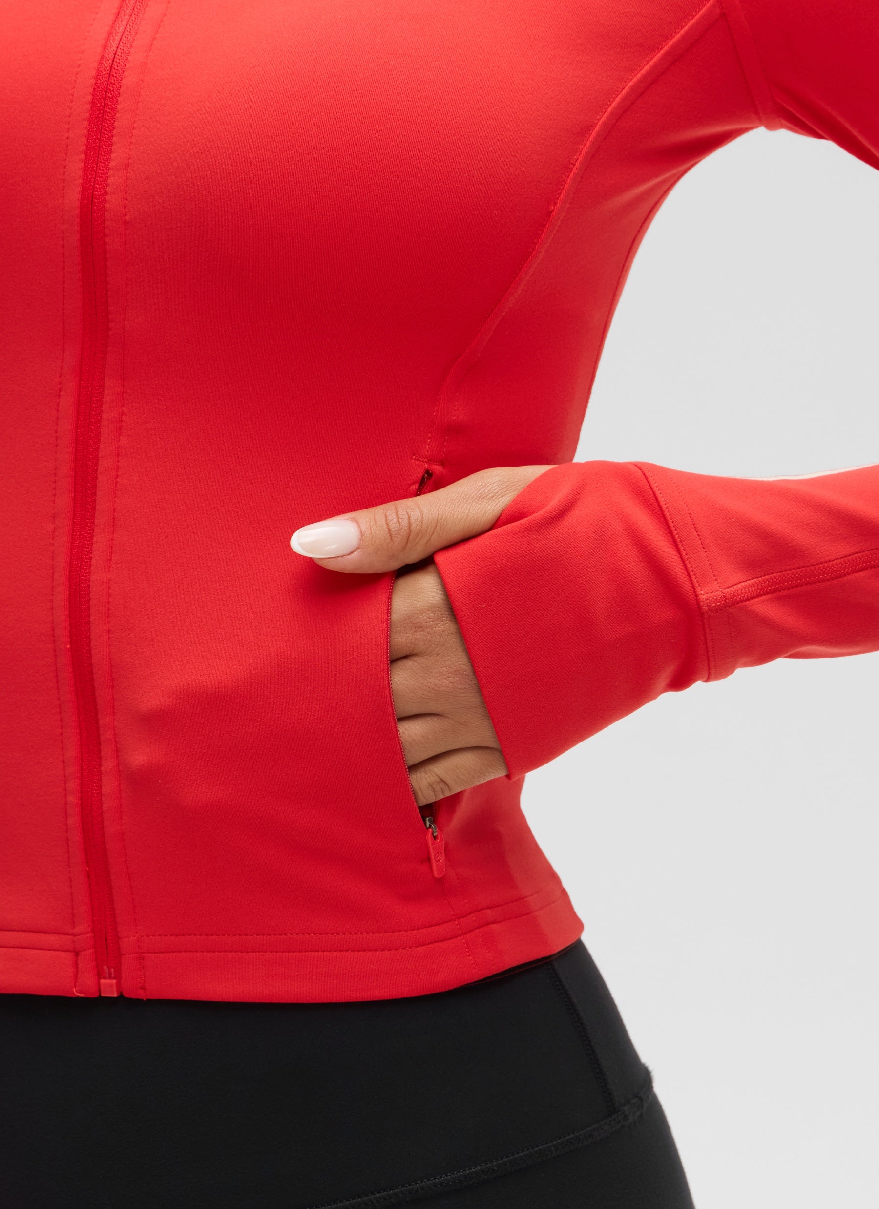 CRZ YOGA Women's Butterluxe Cropped Pocket Outerwear Full Zip Jackets Deep Red @model_info:Isidora