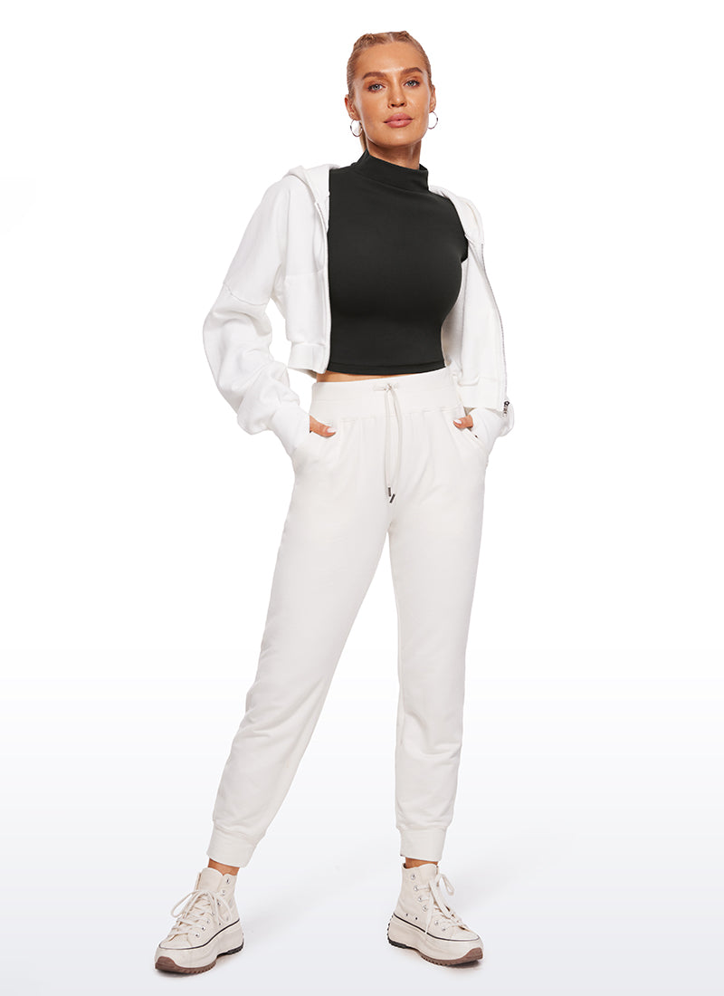 CRZ YOGA Women's Slim Fit Butterluxe Yoga Crop Long Sleeves Mock Turtleneck Black @model_info:NAT