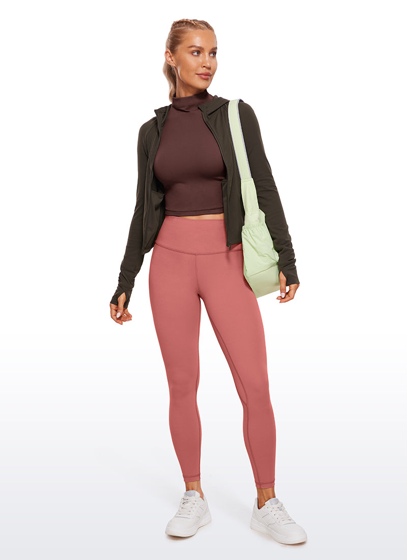 CRZ YOGA Women's Slim Fit Butterluxe Yoga Crop Long Sleeves Mock Turtleneck Taupe