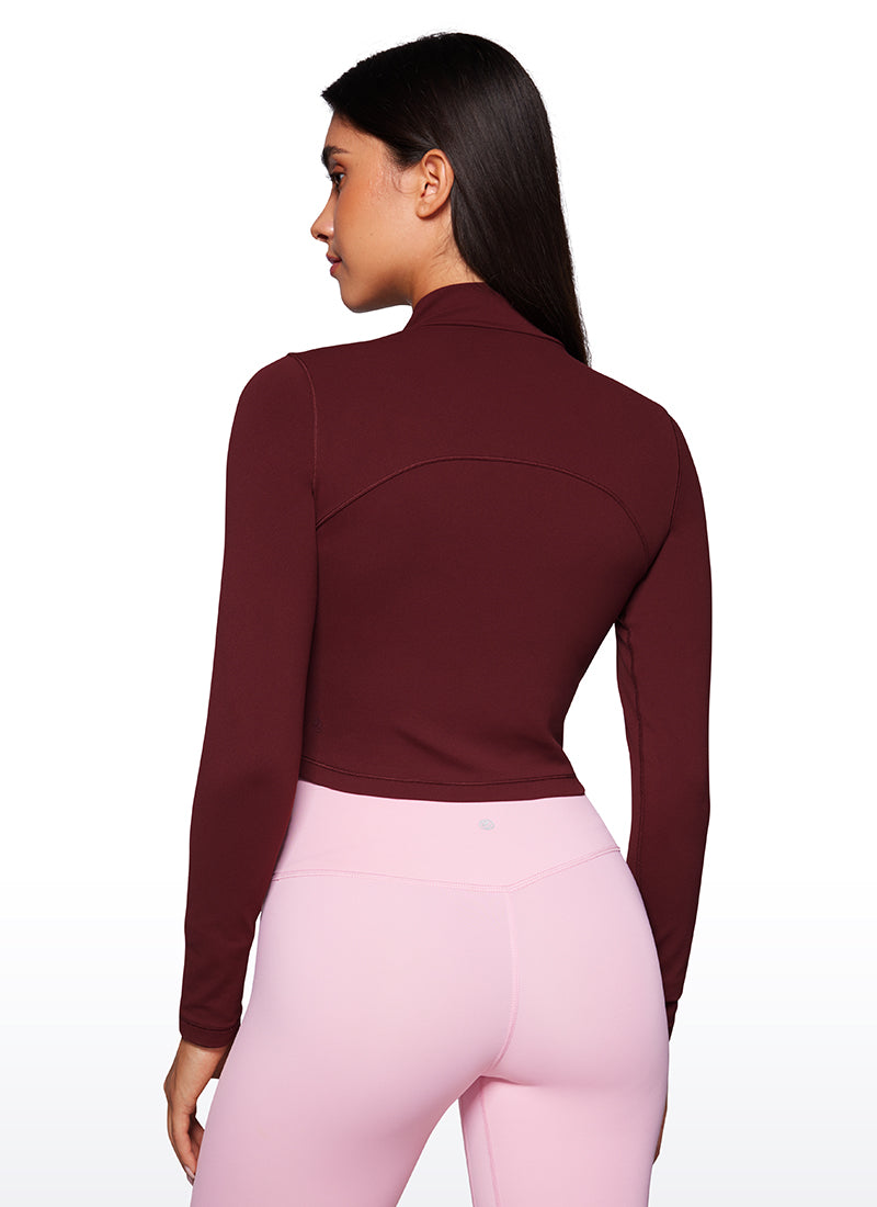 CRZ YOGA Women's Slim Fit Butterluxe Yoga Crop Long Sleeves Mock Turtleneck Red Merlot