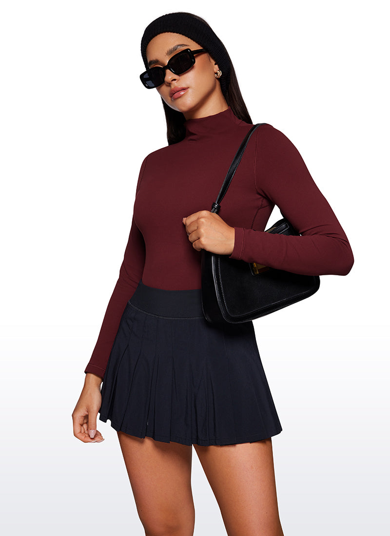 CRZ YOGA Women's Slim Fit Butterluxe Yoga Crop Long Sleeves Mock Turtleneck Red Merlot