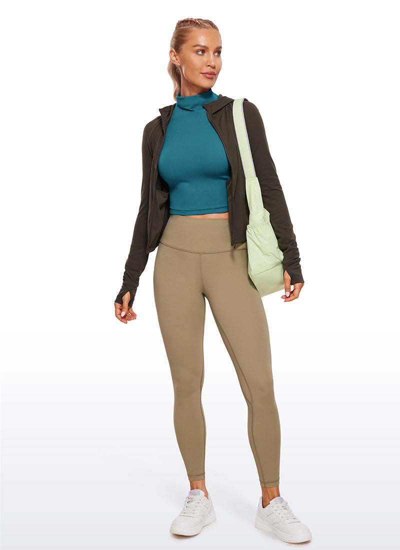 CRZ YOGA Women's Slim Fit Butterluxe Yoga Crop Long Sleeves Mock Turtleneck Borealis Green
