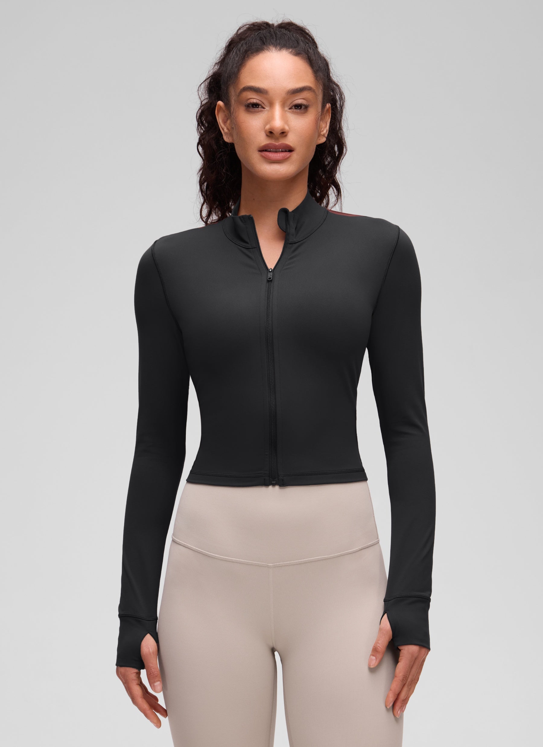 CRZ YOGA Women's Butterluxe Cropped Outerwear Full Zip Jackets Black