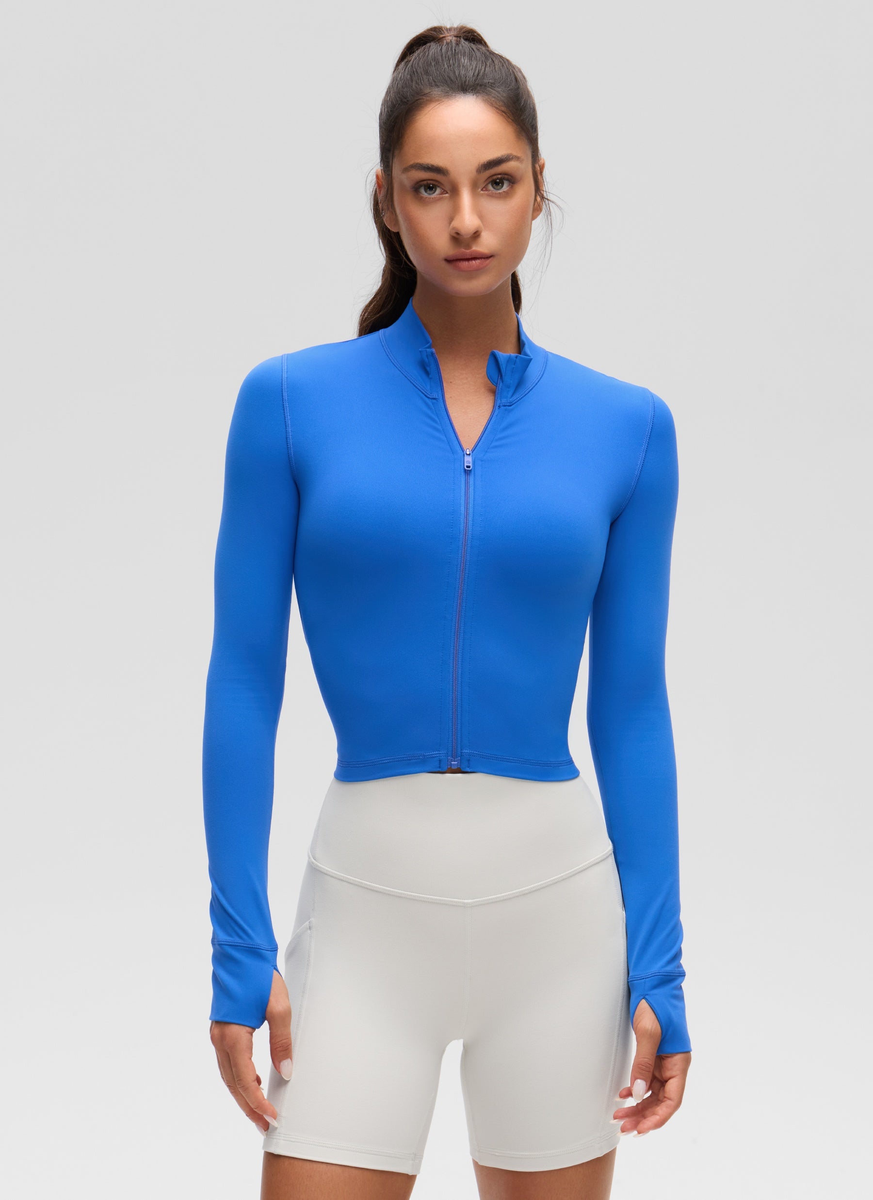 CRZ YOGA Women's Butterluxe Cropped Outerwear Full Zip Jackets Sparkle Blue