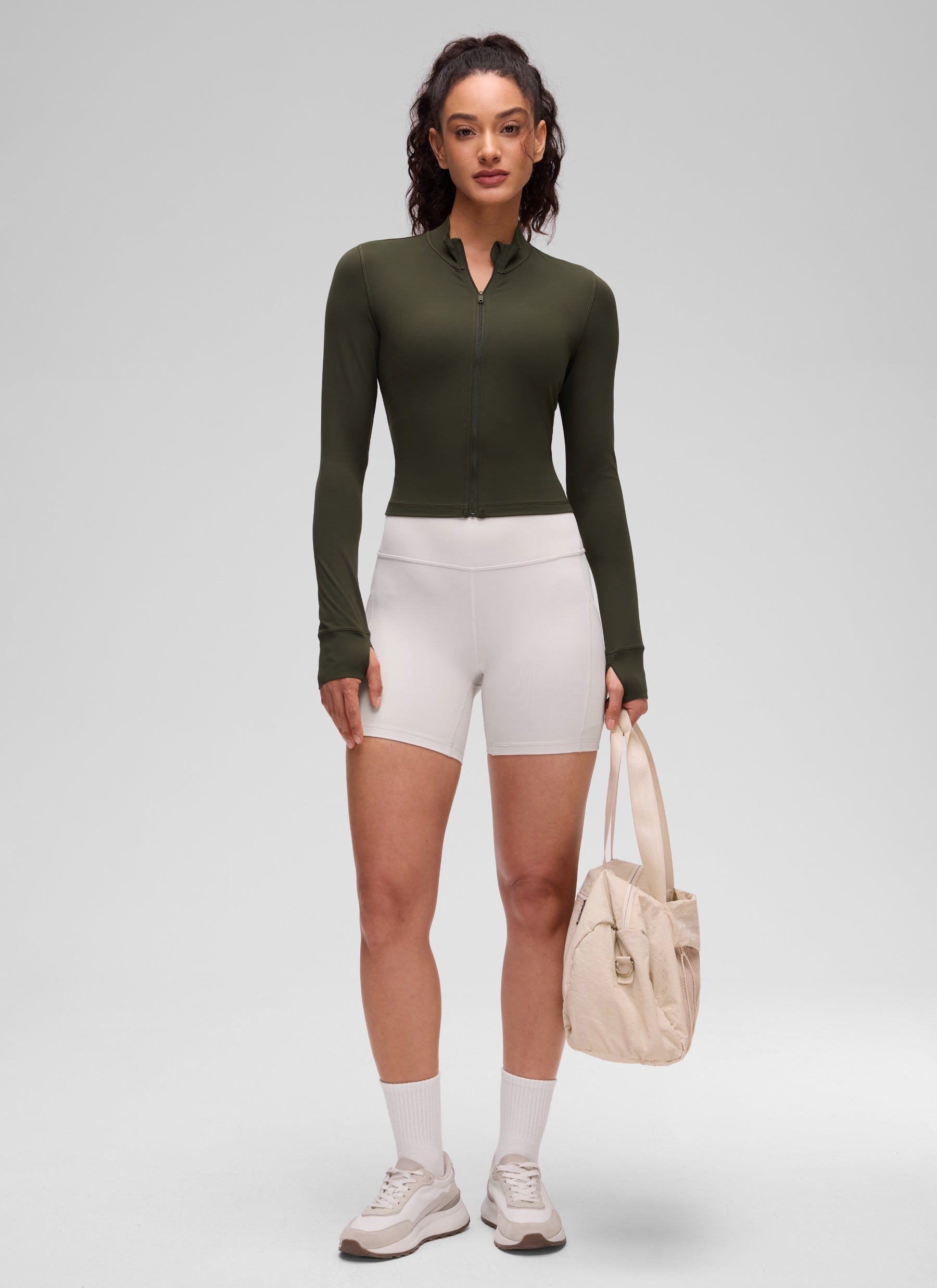 CRZ YOGA Women's Butterluxe Cropped Outerwear Full Zip Jackets Olive Green