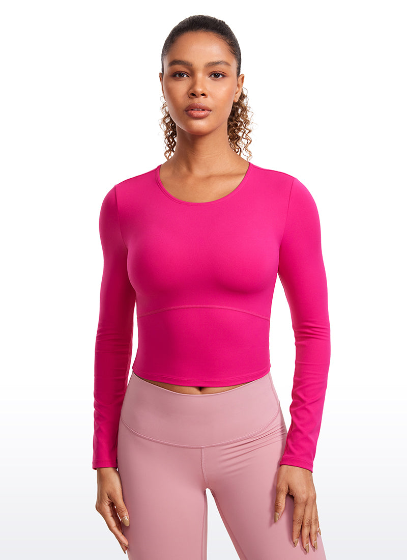 CRZ YOGA Women's Slim Fit Yoga Butterluxe Crop Long Sleeves Front Seam Granita Pink
