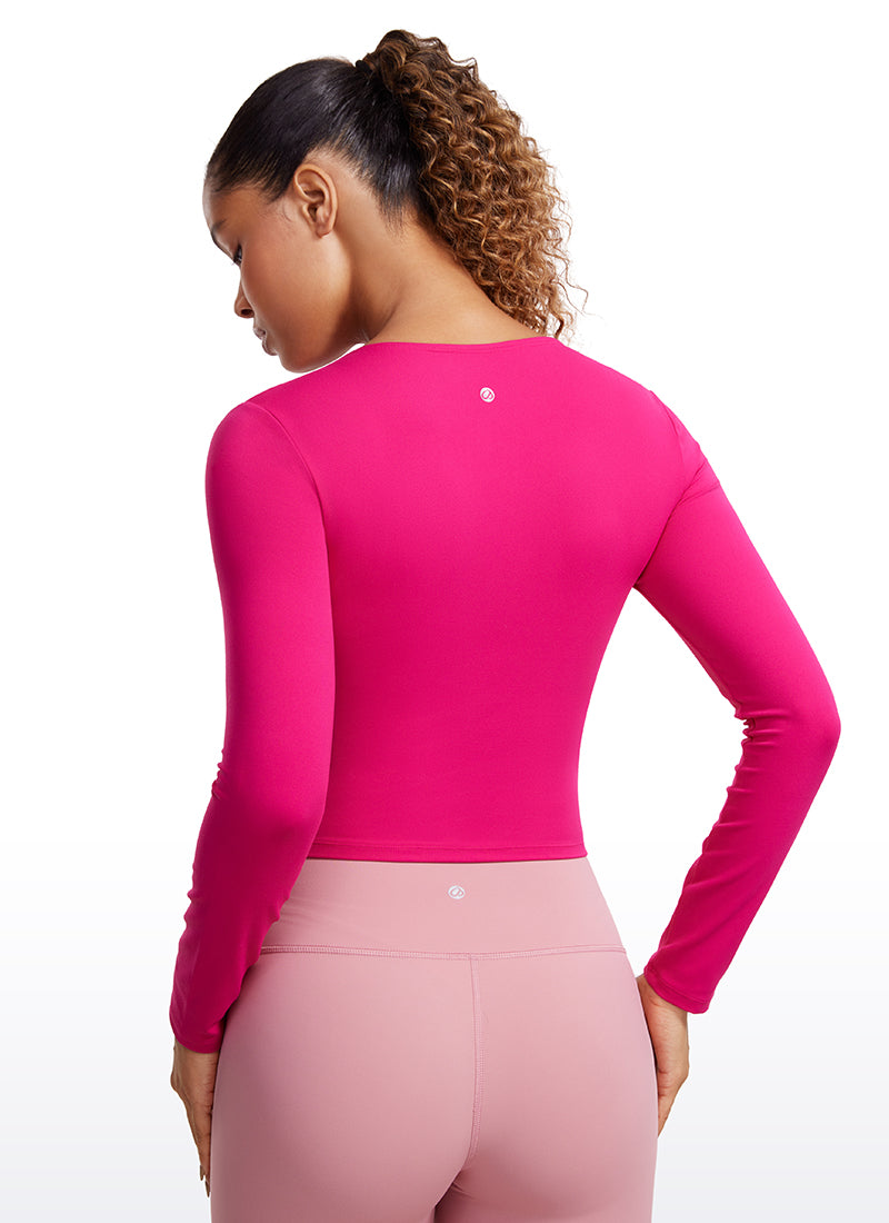 CRZ YOGA Women's Slim Fit Yoga Butterluxe Crop Long Sleeves Front Seam Granita Pink