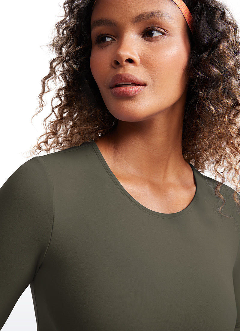 CRZ YOGA Women's Slim Fit Yoga Butterluxe Crop Long Sleeves Front Seam Light Army Green