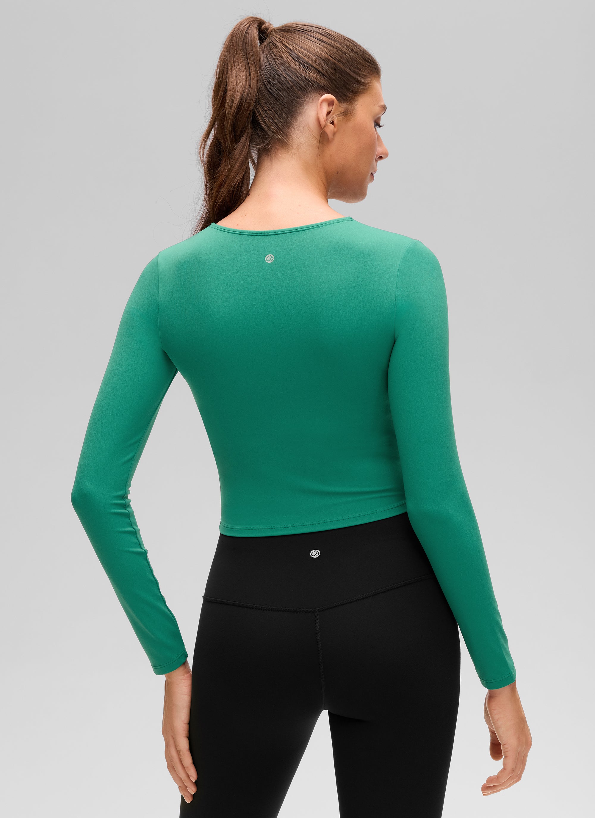 CRZ YOGA Women's Slim Fit Yoga Butterluxe Crop Long Sleeves Front Seam Cascadia Green