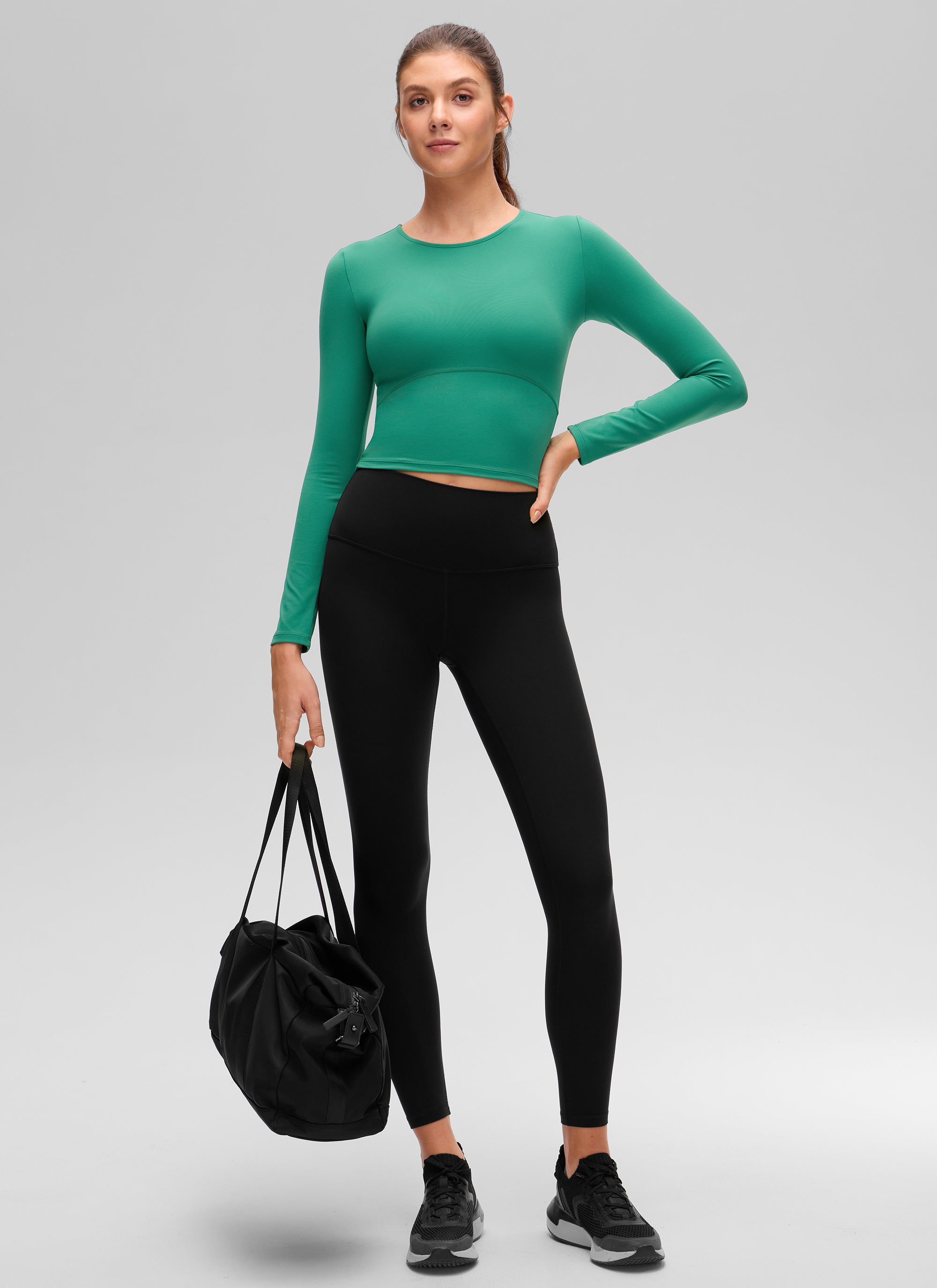 CRZ YOGA Women's Slim Fit Yoga Butterluxe Crop Long Sleeves Front Seam Cascadia Green