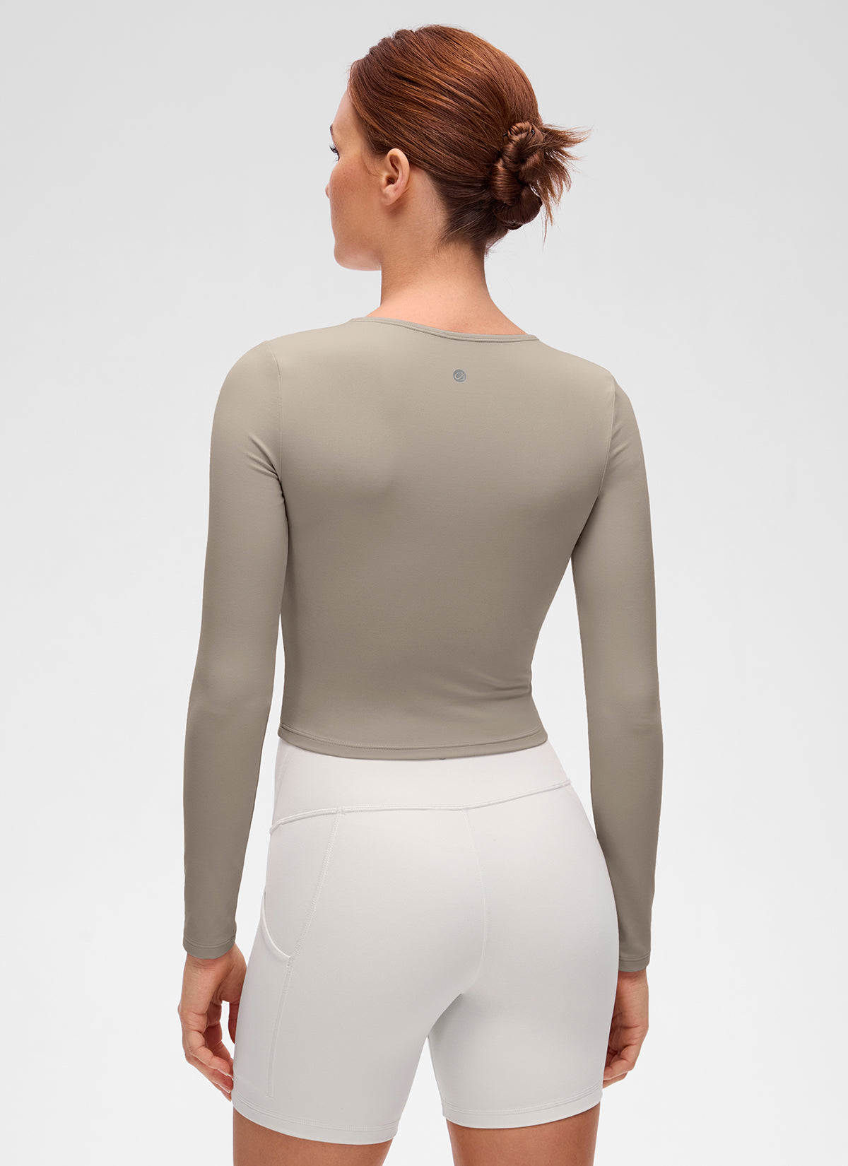 CRZ YOGA Women's Slim Fit Yoga Butterluxe Crop Long Sleeves Front Seam Warm Ash Grey