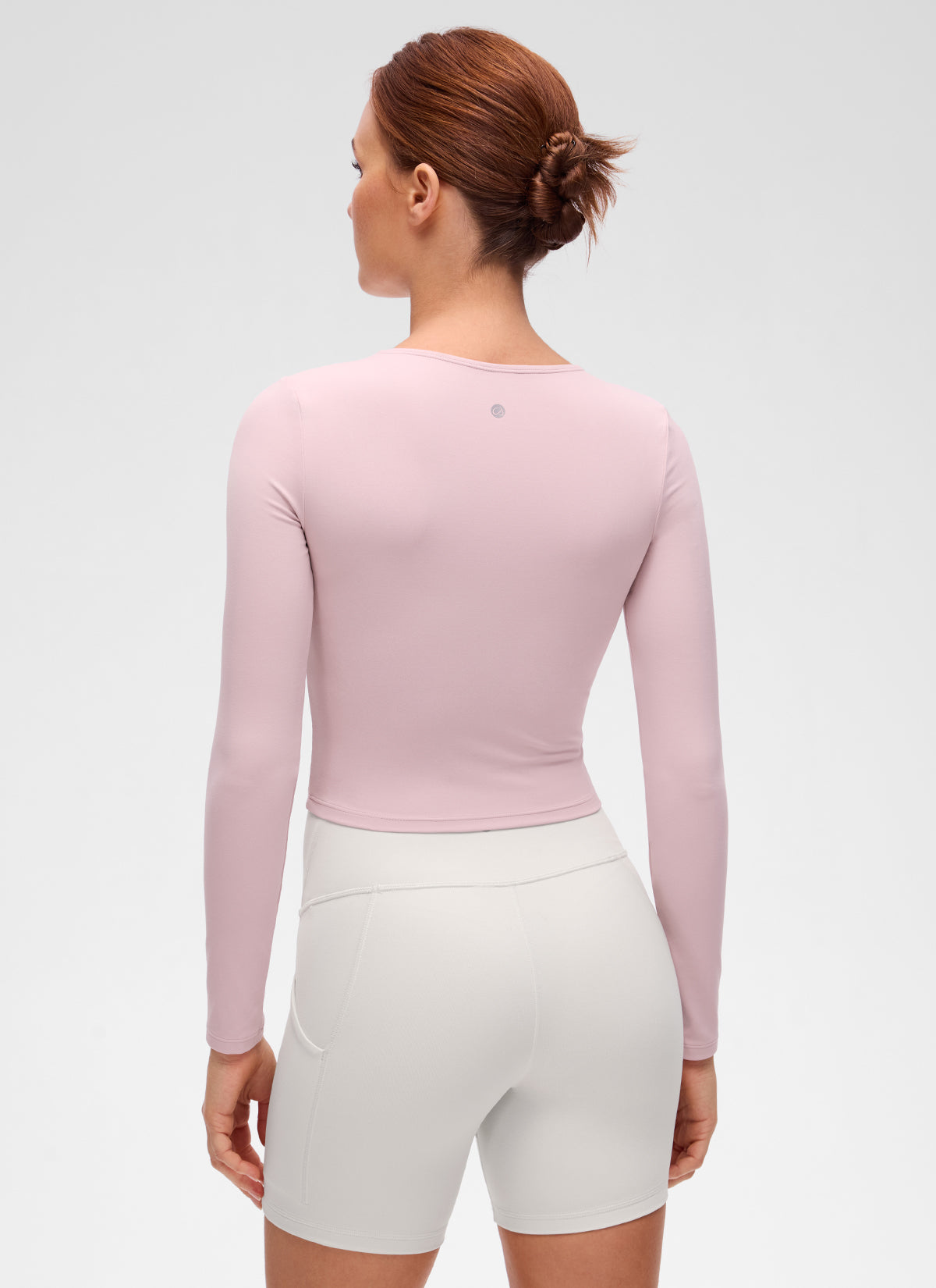 CRZ YOGA Women's Slim Fit Yoga Butterluxe Crop Long Sleeves Front Seam Pink Haze