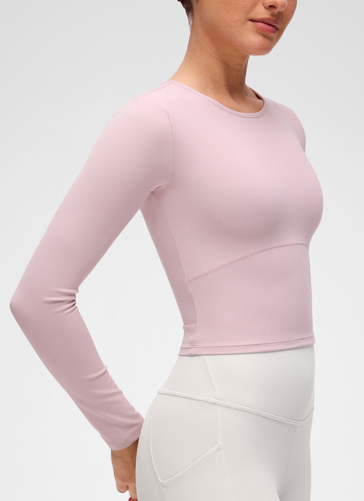 CRZ YOGA Women's Slim Fit Yoga Butterluxe Crop Long Sleeves Front Seam Pink Haze