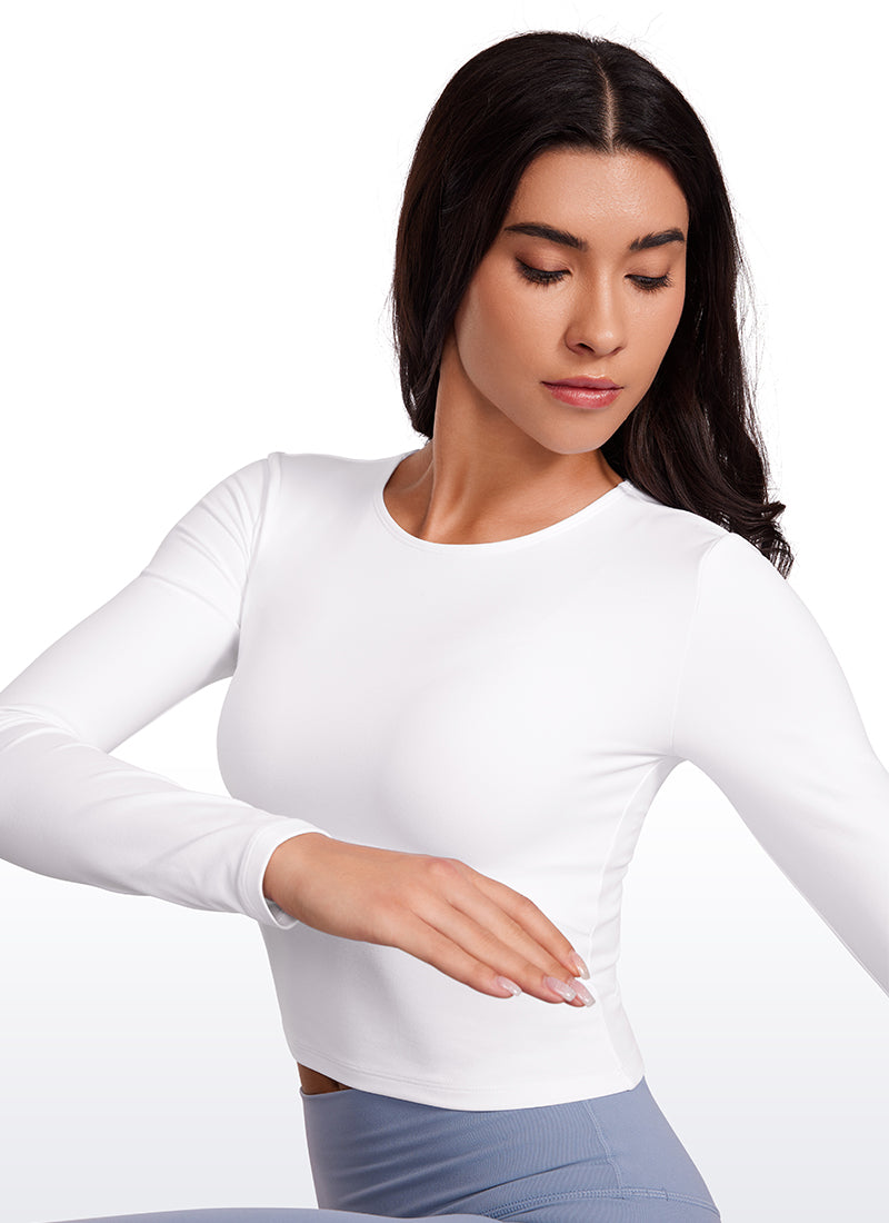 CRZ YOGA Women's Slim Fit Yoga Butterluxe Crop Long Sleeves Front Seam White