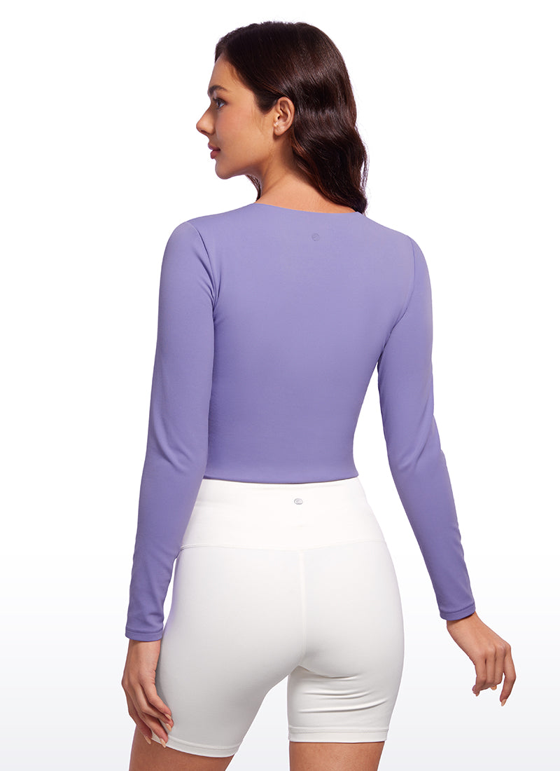 CRZ YOGA Women's Yoga Casual Tight Fit Butterluxe Cropped Long Sleeves Dark Lavender Purple