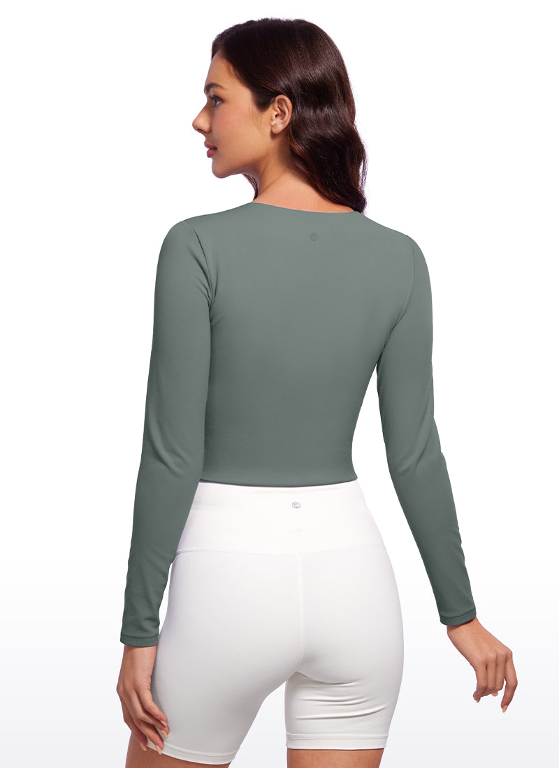 CRZ YOGA Women's Yoga Casual Tight Fit Butterluxe Cropped Long Sleeves Grey Sage