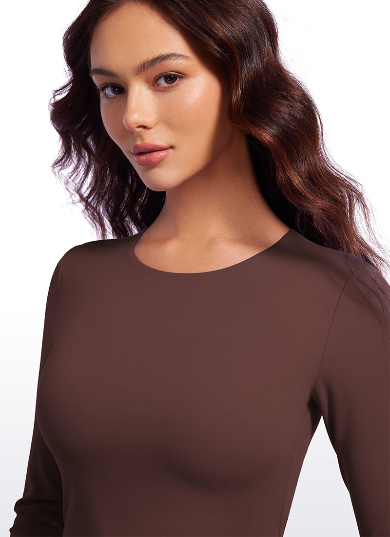 CRZ YOGA Women's Yoga Casual Tight Fit Butterluxe Cropped Long Sleeves Taupe