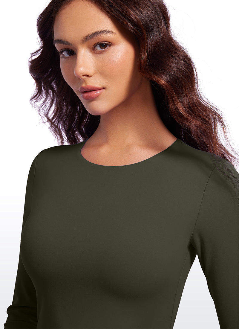 CRZ YOGA Women's Yoga Casual Tight Fit Butterluxe Cropped Long Sleeves Olive Green