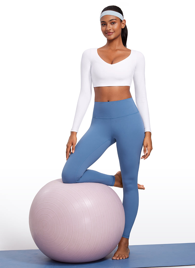 CRZ YOGA Women's Butterluxe Double Lined Long Sleeve V Neck Cropped White @model_info:Lais